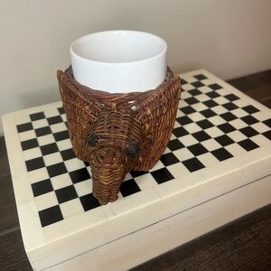 Adorable Wicker Rattan Elephant Cup Holder with Handle and Cup